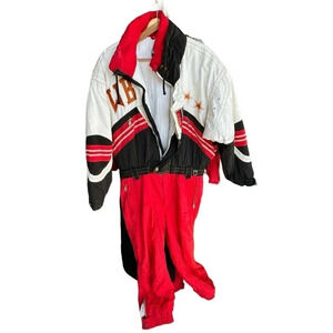 Bogner USA-Made Ski Suit Size 40 red black white snow stars